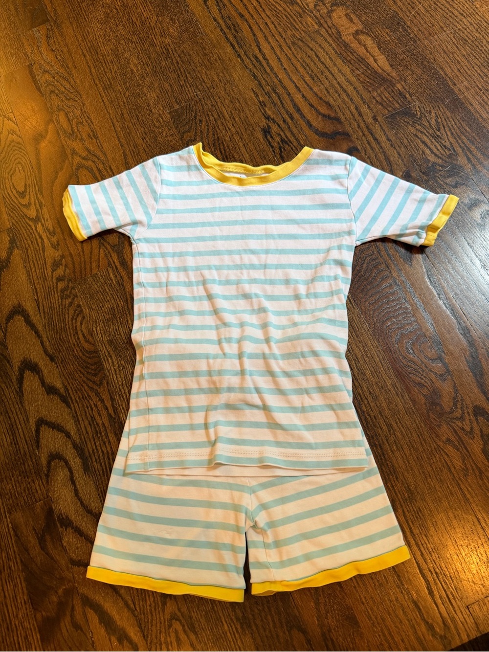 Kids Short Sleeve Striped Pajama Set in Light Blue and Yellow